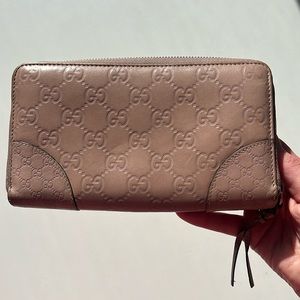 Authentic Gucci Guccissima Large Blush Pink Nude Zip Around Continental Wallet